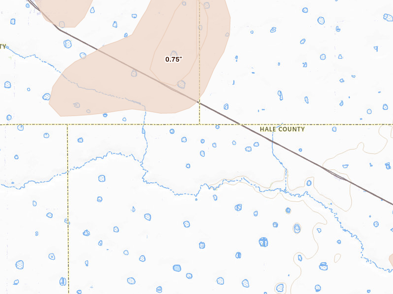 Radar-estimated hail-size map of the storm over Kress, TX on May 23, 2026