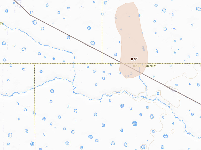Radar-estimated hail-size map of the storm over Kress, TX on Jul 5, 2026