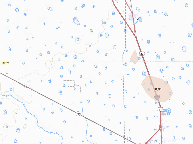 Radar-estimated hail-size map of the storm over Kress, TX on Jul 12, 2026