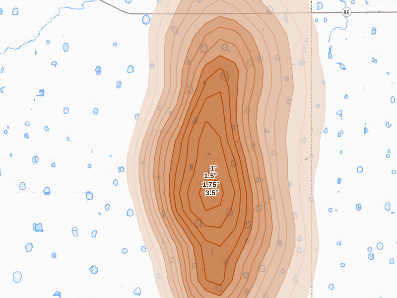 Radar-estimated hail-size map of the storm over Kress, TX