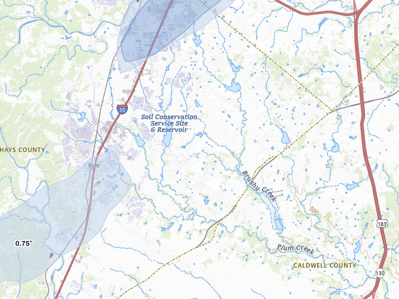 NEXRAD radar-signature map of the hail over Kyle, TX