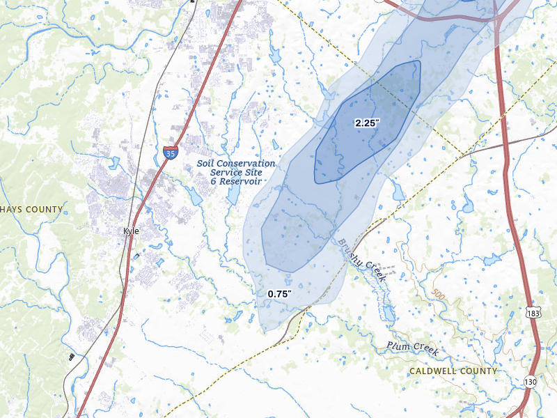 NEXRAD radar-signature map of the hail over Kyle, TX