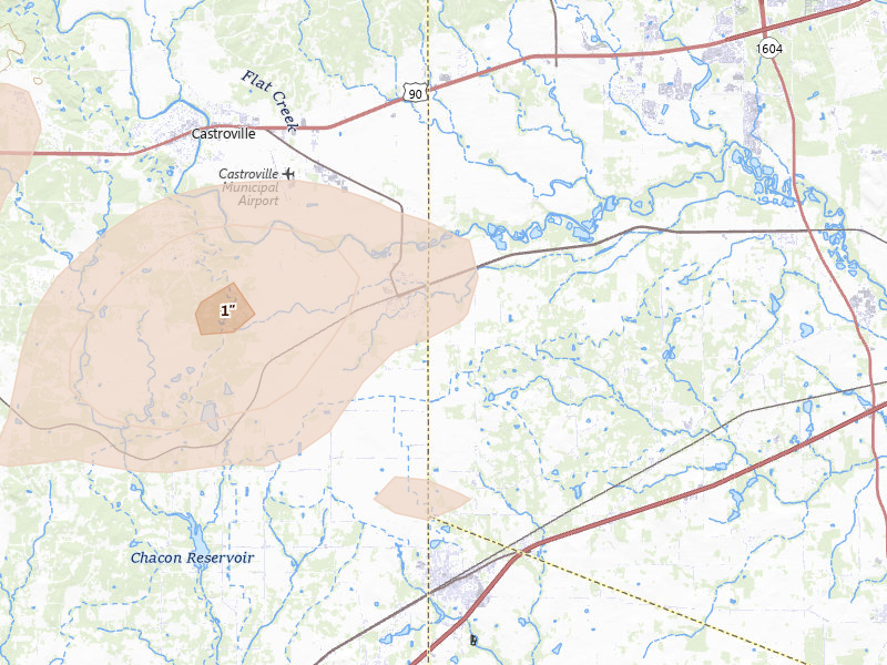 Radar-estimated hail-size map of the storm over La Coste, TX on May 23, 2026
