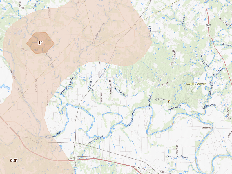 Radar-estimated hail-size map of the storm over La Grange, TX