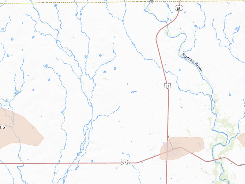 Radar-estimated hail-size map of the storm over La Pryor, TX on May 1, 2026