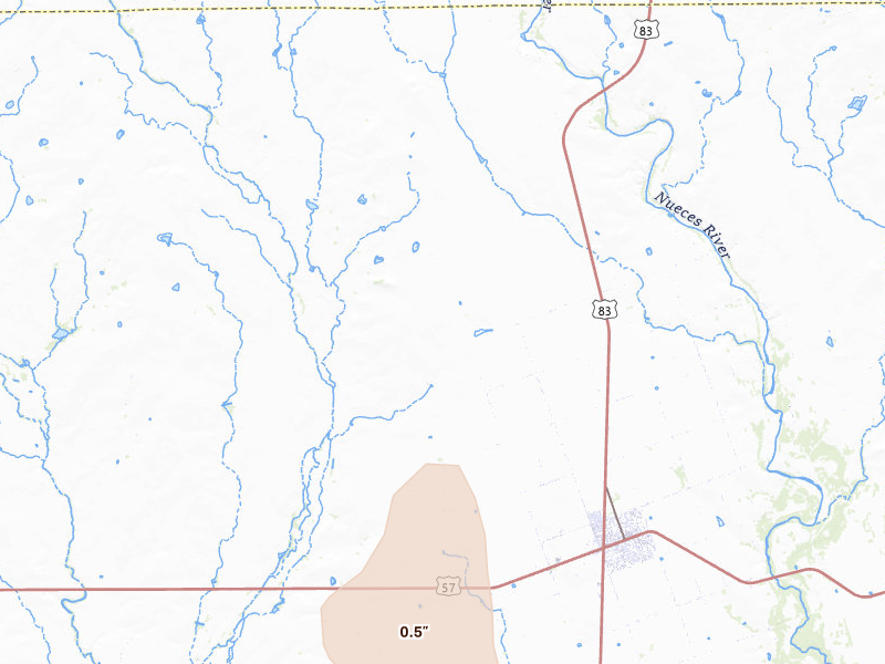 Radar-estimated hail-size map of the storm over La Pryor, TX on May 26, 2026