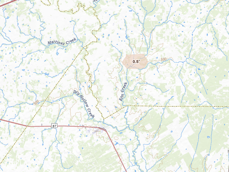 Radar-estimated hail-size map of the storm over La Vernia, TX on Mar 8, 2026