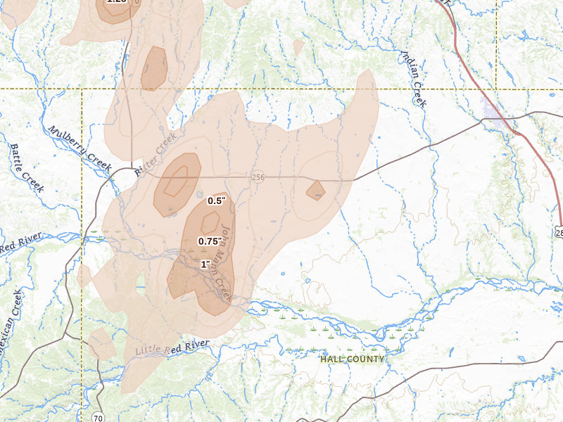 Radar-estimated hail-size map of the storm over Lakeview, TX on Jun 30, 2026