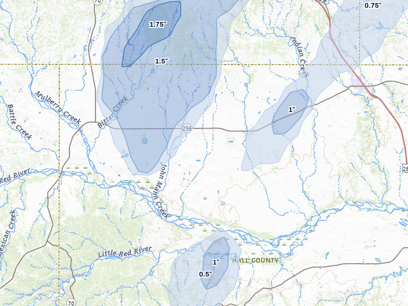 NEXRAD radar-signature map of the hail storm over Lakeview, TX on Jul 1, 2026