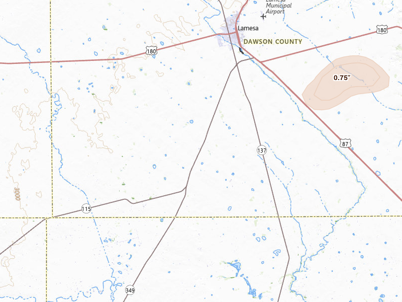 Radar-estimated hail-size map of the storm over Lamesa, TX on May 23, 2026