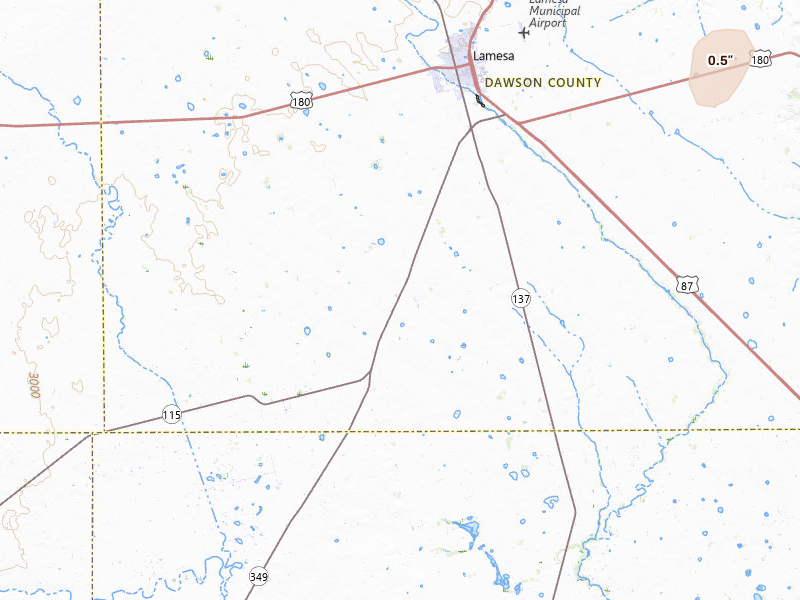 Radar-estimated hail-size map of the storm over Lamesa, TX on May 24, 2026