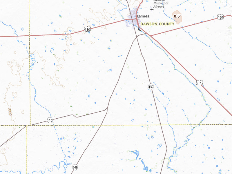 Radar-estimated hail-size map of the storm over Lamesa, TX on Jun 2, 2026