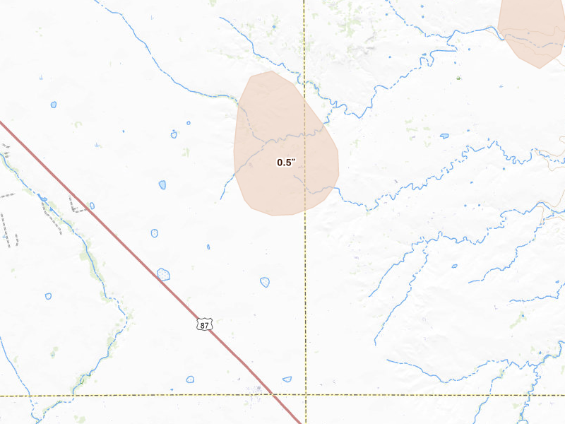 Radar-estimated hail-size map of the storm over Lamesa, TX on Aug 13, 2026