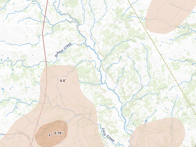 Radar-estimated hail-size map of the storm over Lampasas, TX on May 10, 2026