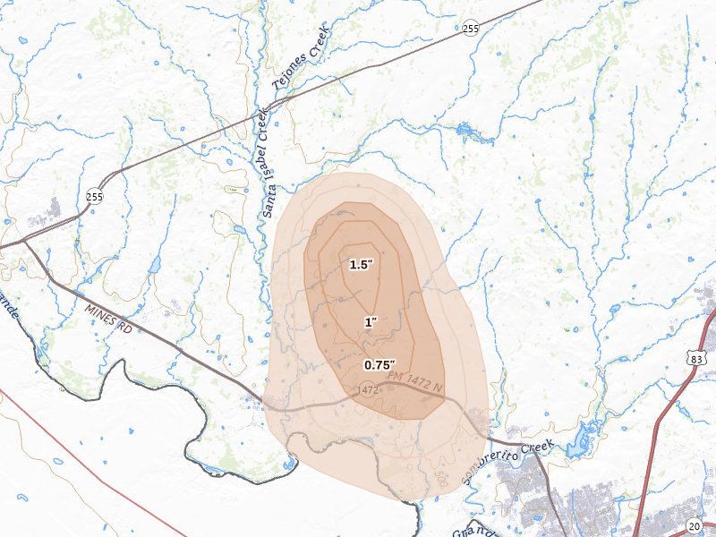 Radar-estimated hail-size map of the storm over Laredo, TX