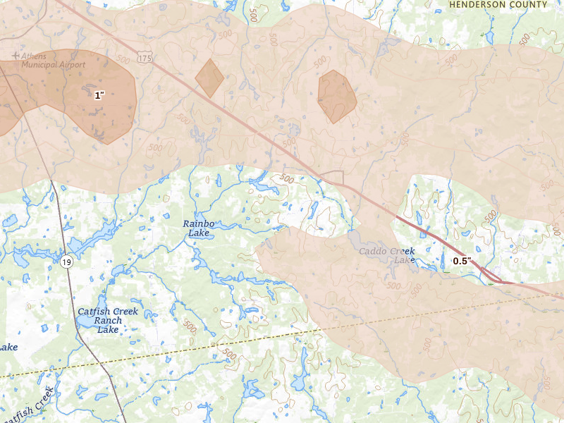 Radar-estimated hail-size map of the storm over Larue, TX on Apr 29, 2026
