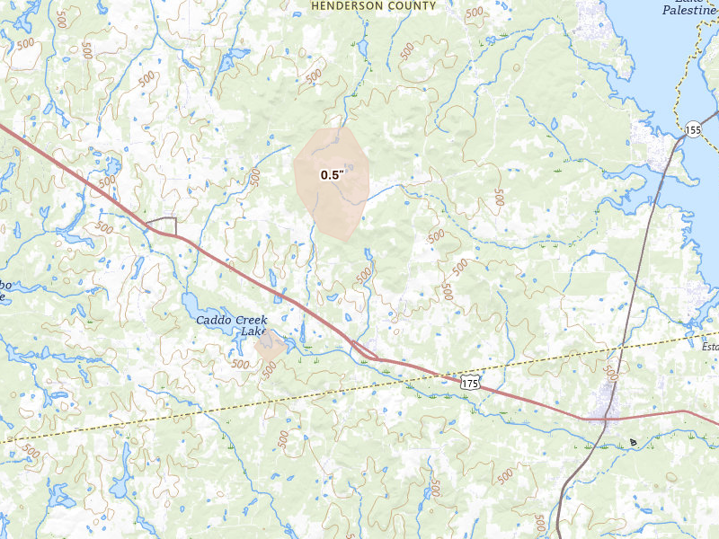 Radar-estimated hail-size map of the storm over Larue, TX on Aug 8, 2026