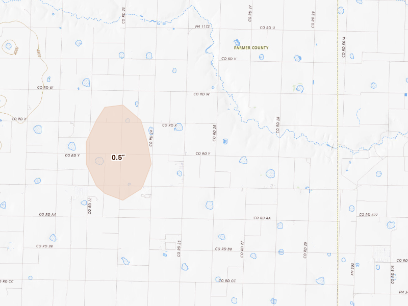 Radar-estimated hail-size map of the storm over Lazbuddie, TX