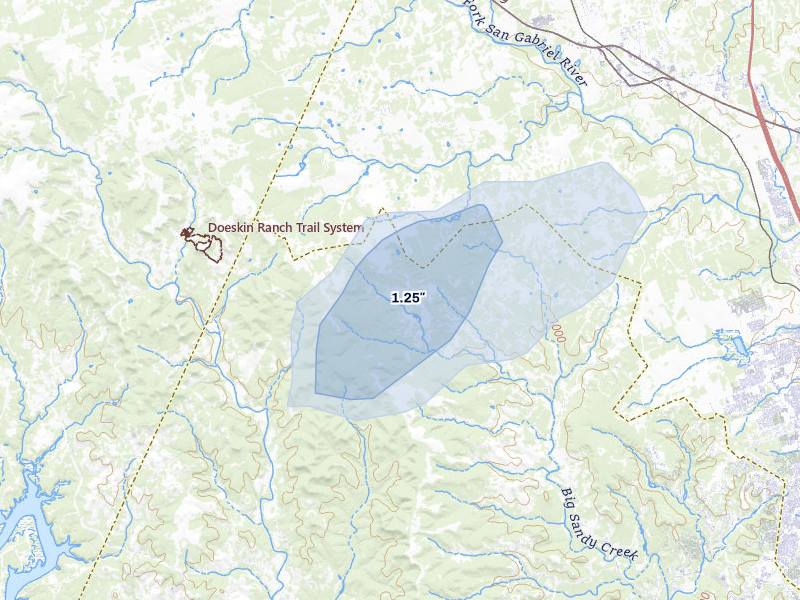 NEXRAD radar-signature map of the hail over Leander, TX