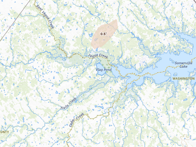 Radar-estimated hail-size map of the storm over Ledbetter, TX on Apr 12, 2026