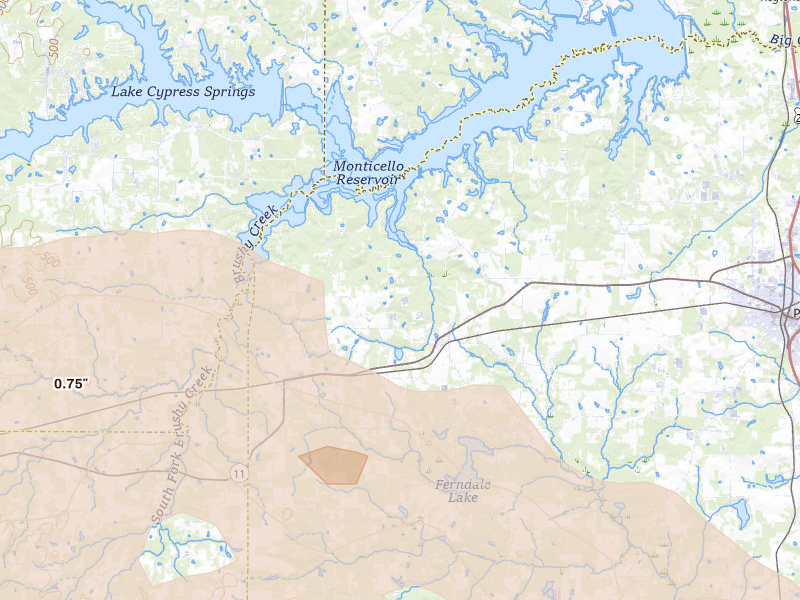 Radar-estimated hail-size map of the storm over Leesburg, TX on May 8, 2026