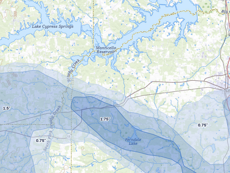 NEXRAD radar-signature map of the hail storm over Leesburg, TX on May 8, 2026