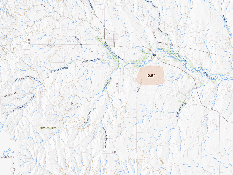 Radar-estimated hail-size map of the storm over Lefors, TX