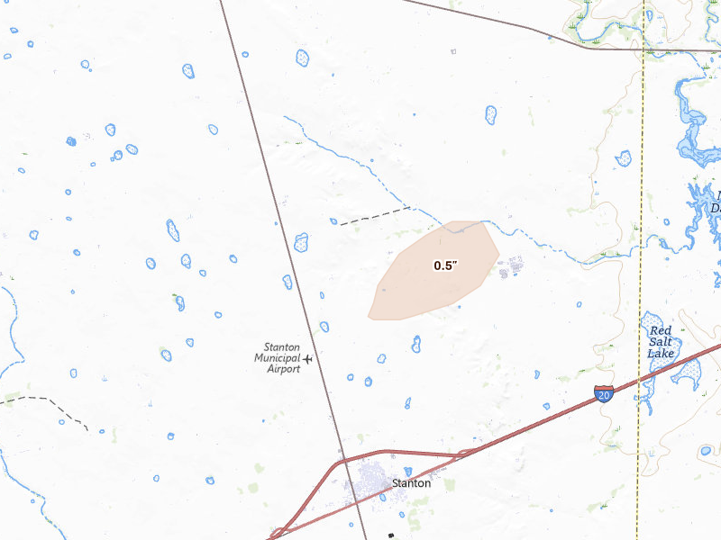 Radar-estimated hail-size map of the storm over Lenorah, TX on Jul 5, 2026