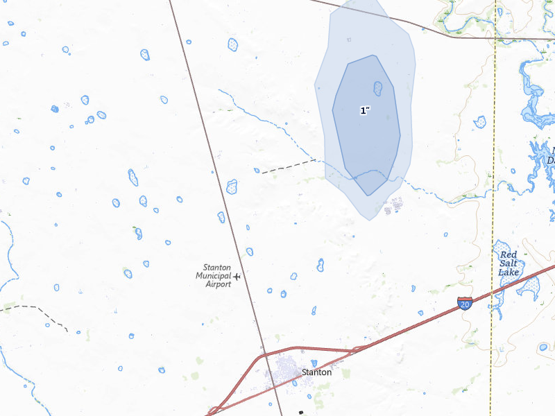 NEXRAD radar-signature map of the hail storm over Lenorah, TX on Jul 5, 2026