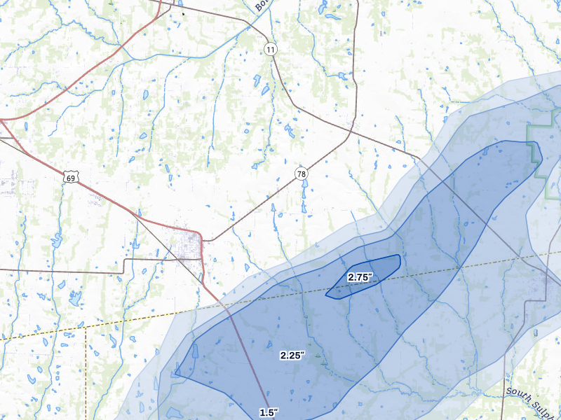 NEXRAD radar-signature map of the hail over Leonard, TX