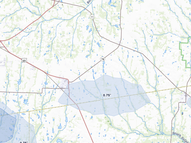 NEXRAD radar-signature map of the hail storm over Leonard, TX on May 8, 2026