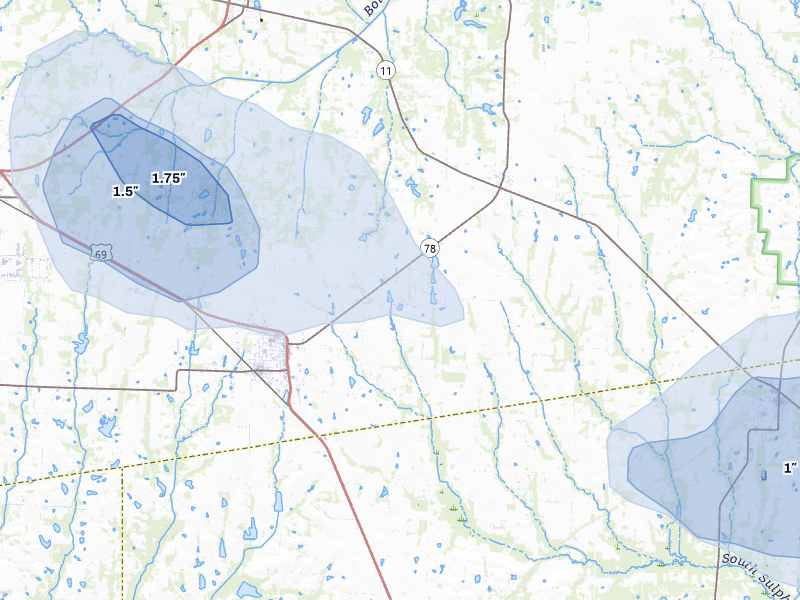 NEXRAD radar-signature map of the hail storm over Leonard, TX on Jul 6, 2026