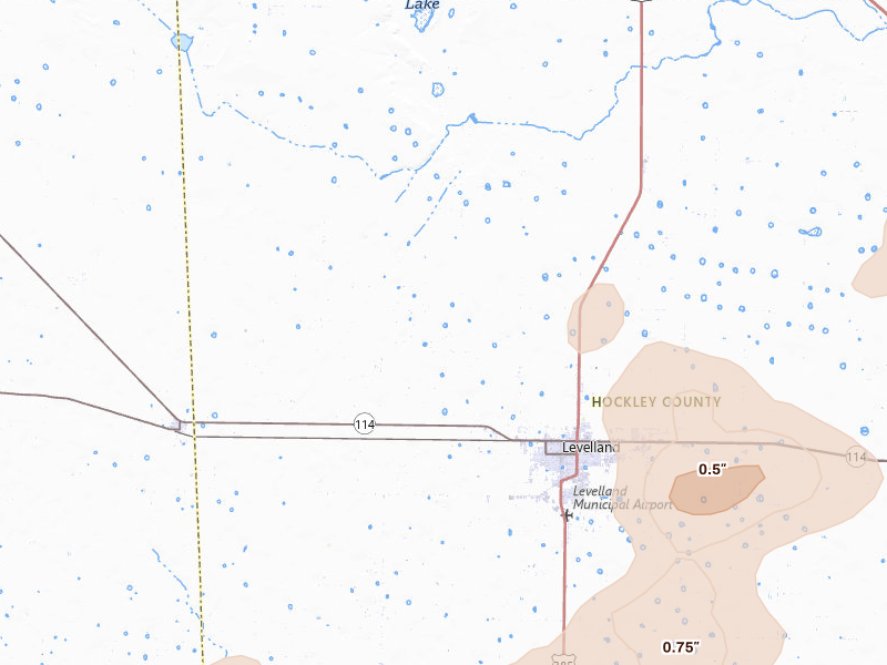 Radar-estimated hail-size map of the storm over Levelland, TX on Jun 8, 2026