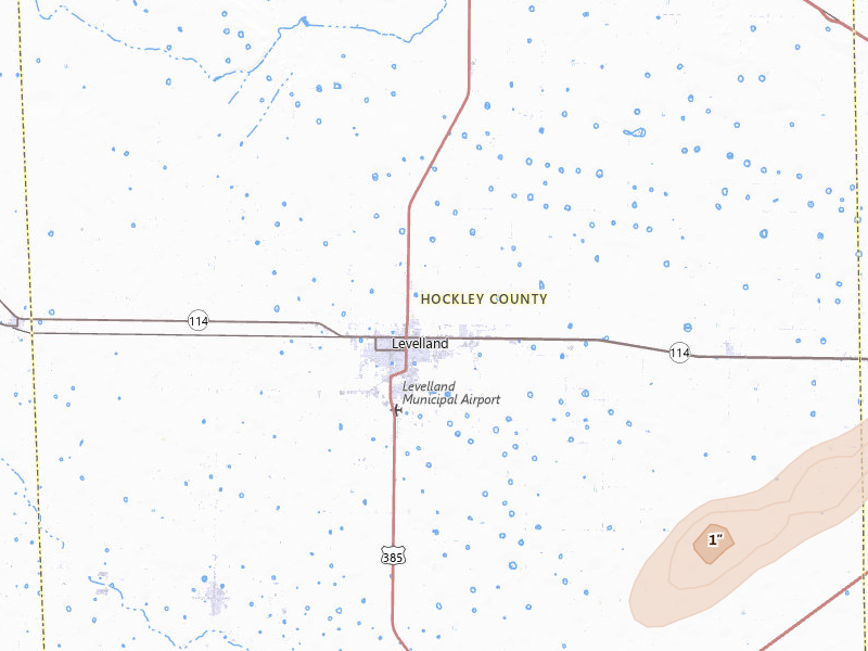 Radar-estimated hail-size map of the storm over Levelland, TX on Jun 25, 2026