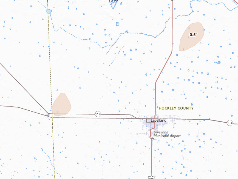 Radar-estimated hail-size map of the storm over Levelland, TX on Jun 29, 2026
