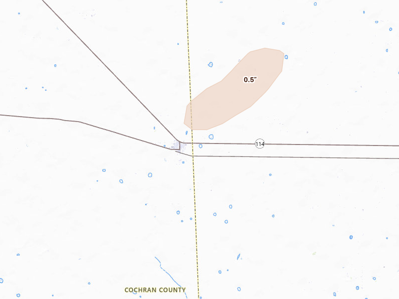 Radar-estimated hail-size map of the storm over Levelland, TX on Aug 27, 2026
