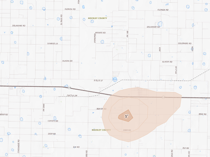 Radar-estimated hail-size map of the storm over Levelland, TX
