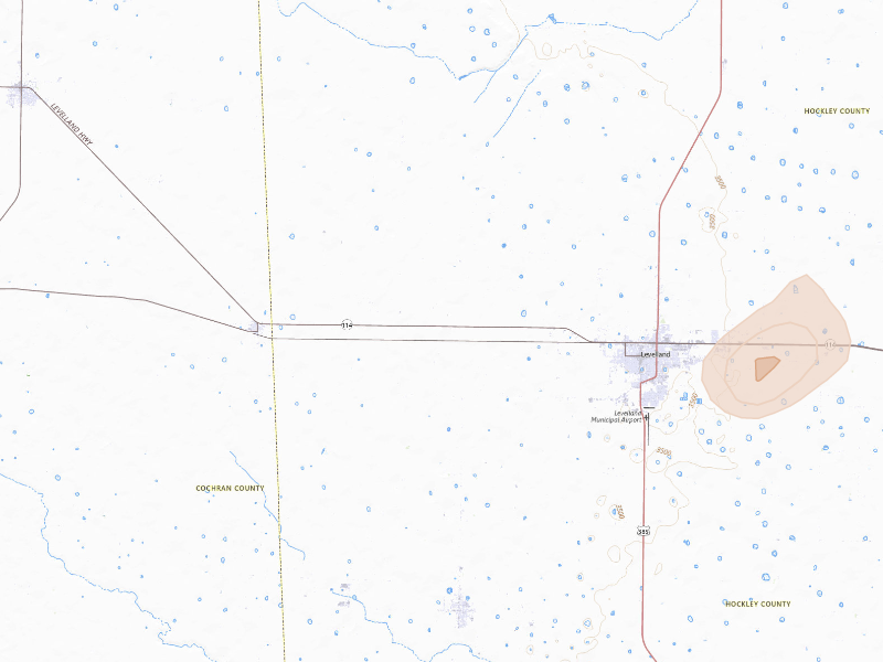 Radar-estimated hail-size map of the storm over Levelland, TX on Sep 19, 2026