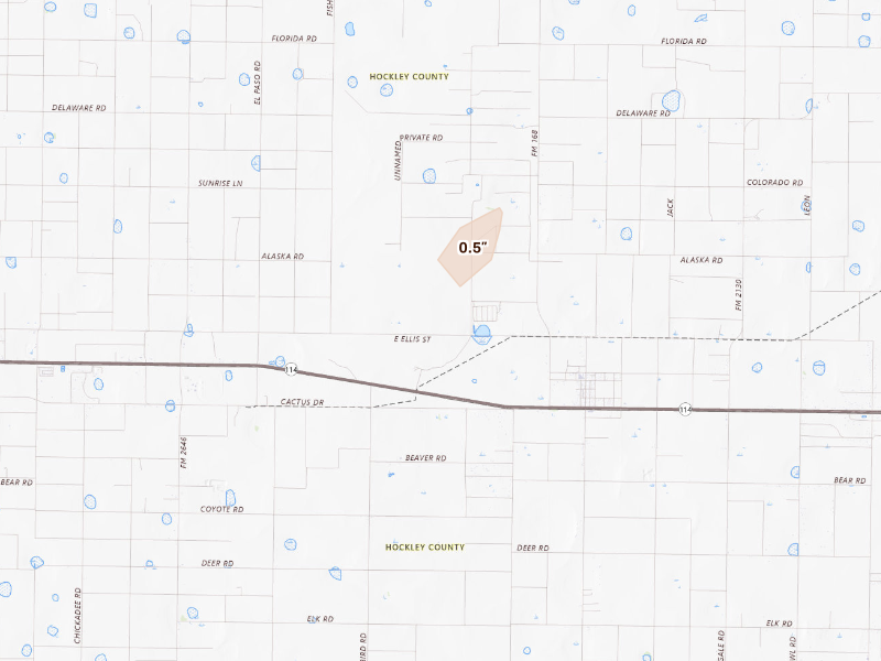 Radar-estimated hail-size map of the storm over Levelland, TX