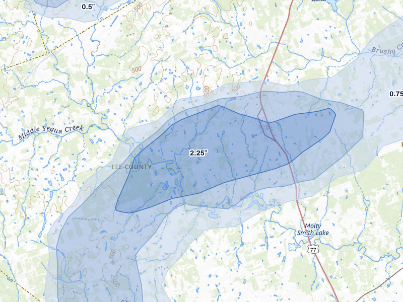 NEXRAD radar-signature map of the hail over Lexington, TX