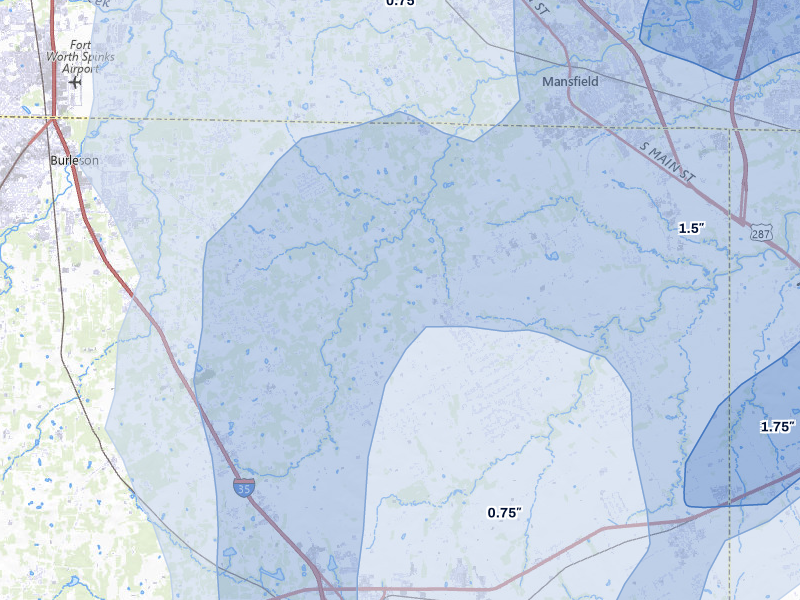 NEXRAD radar-signature map of the hail storm over Lillian, TX on Mar 4, 2026