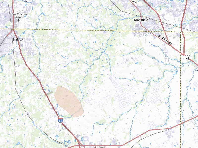 Radar-estimated hail-size map of the storm over Lillian, TX on May 25, 2026