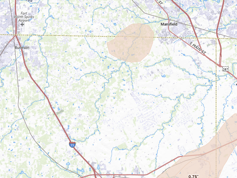 Radar-estimated hail-size map of the storm over Lillian, TX on Jun 2, 2026