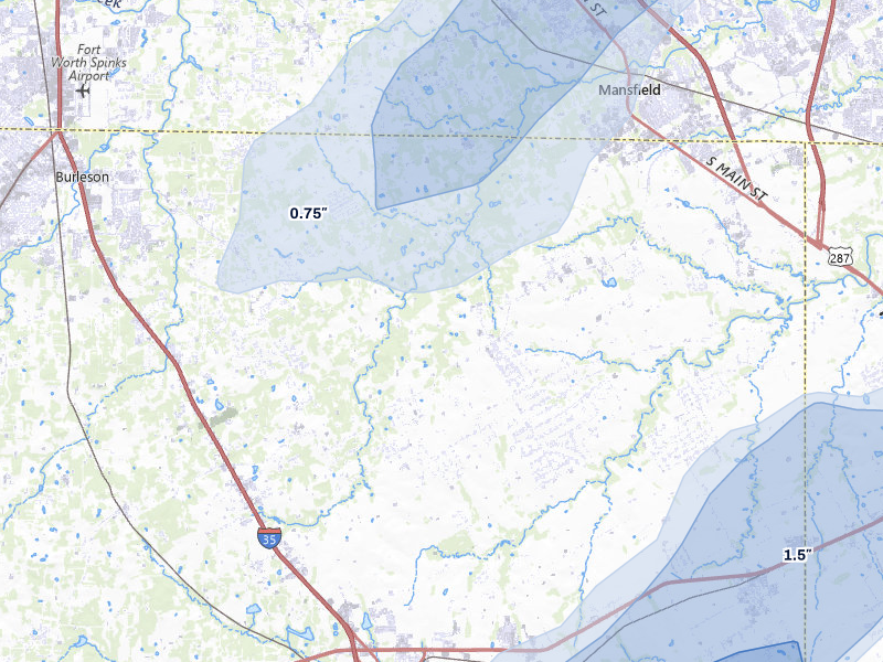 NEXRAD radar-signature map of the hail over Lillian, TX