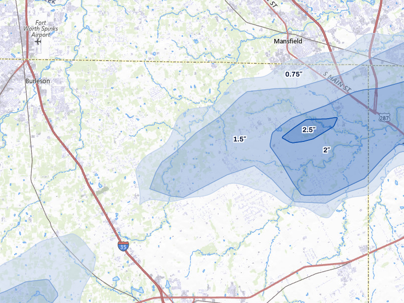NEXRAD radar-signature map of the hail storm over Lillian, TX on Jun 6, 2026