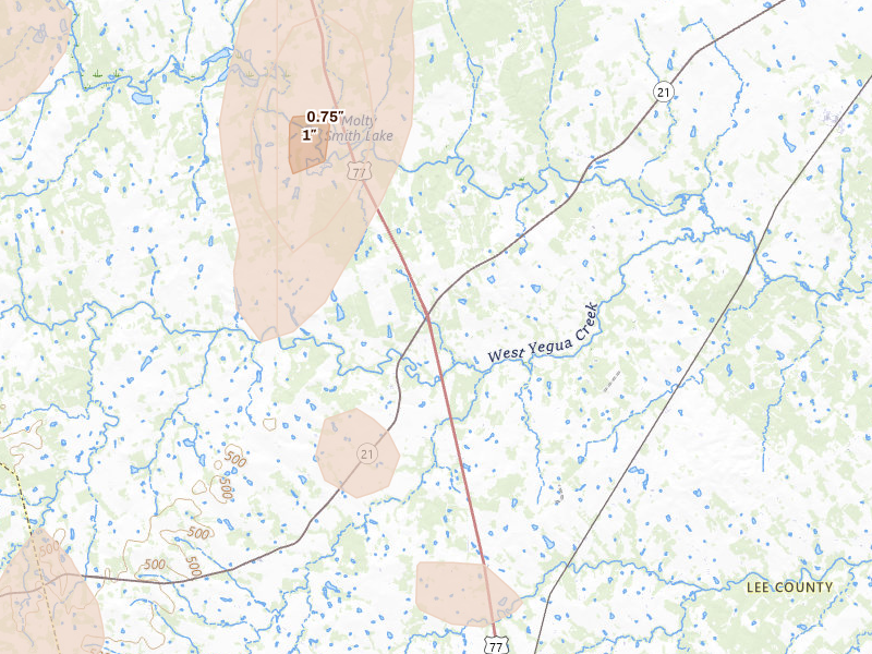 Radar-estimated hail-size map of the storm over Lincoln, TX on May 10, 2026