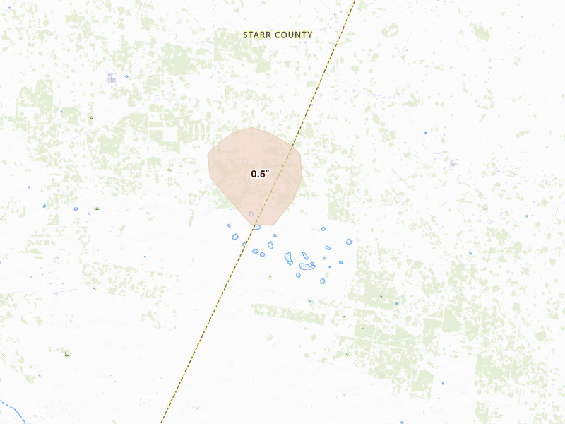 Radar-estimated hail-size map of the storm over Linn, TX on Apr 4, 2026