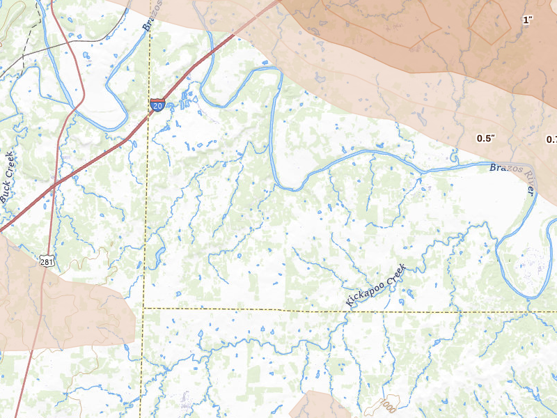 Radar-estimated hail-size map of the storm over Lipan, TX on Apr 28, 2026
