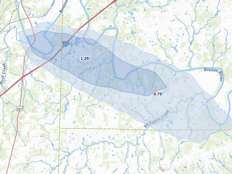 NEXRAD radar-signature map of the hail over Lipan, TX