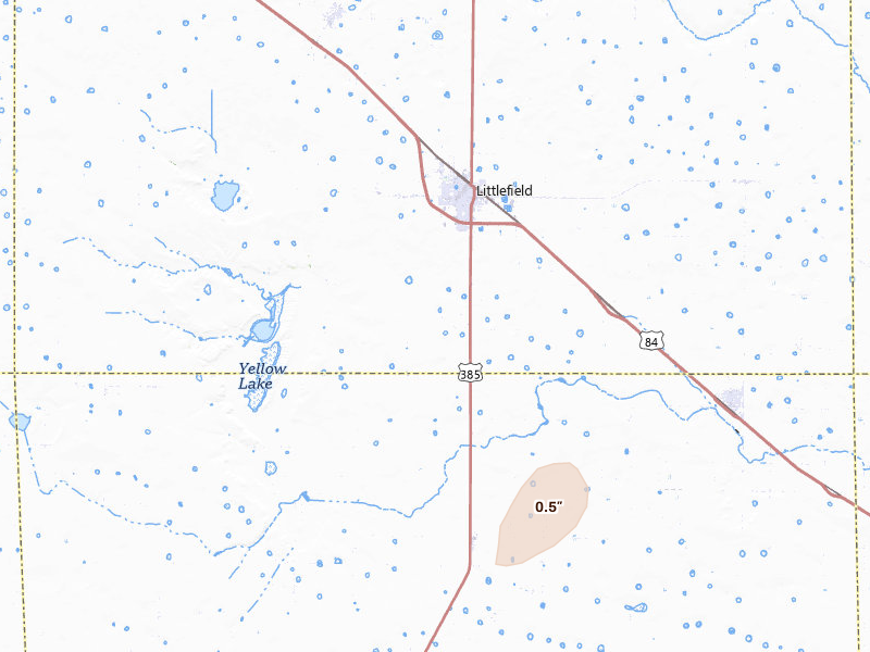 Radar-estimated hail-size map of the storm over Littlefield, TX on Jun 29, 2026